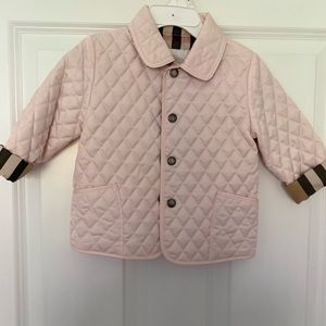 Newborn Girls Burberry Pink Quilted Jacket- Size 12 months